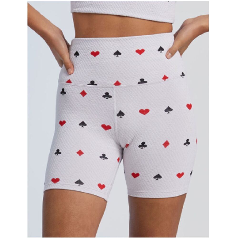 Beach Riot Women's White Queen Of Hearts Biker Shorts Size M